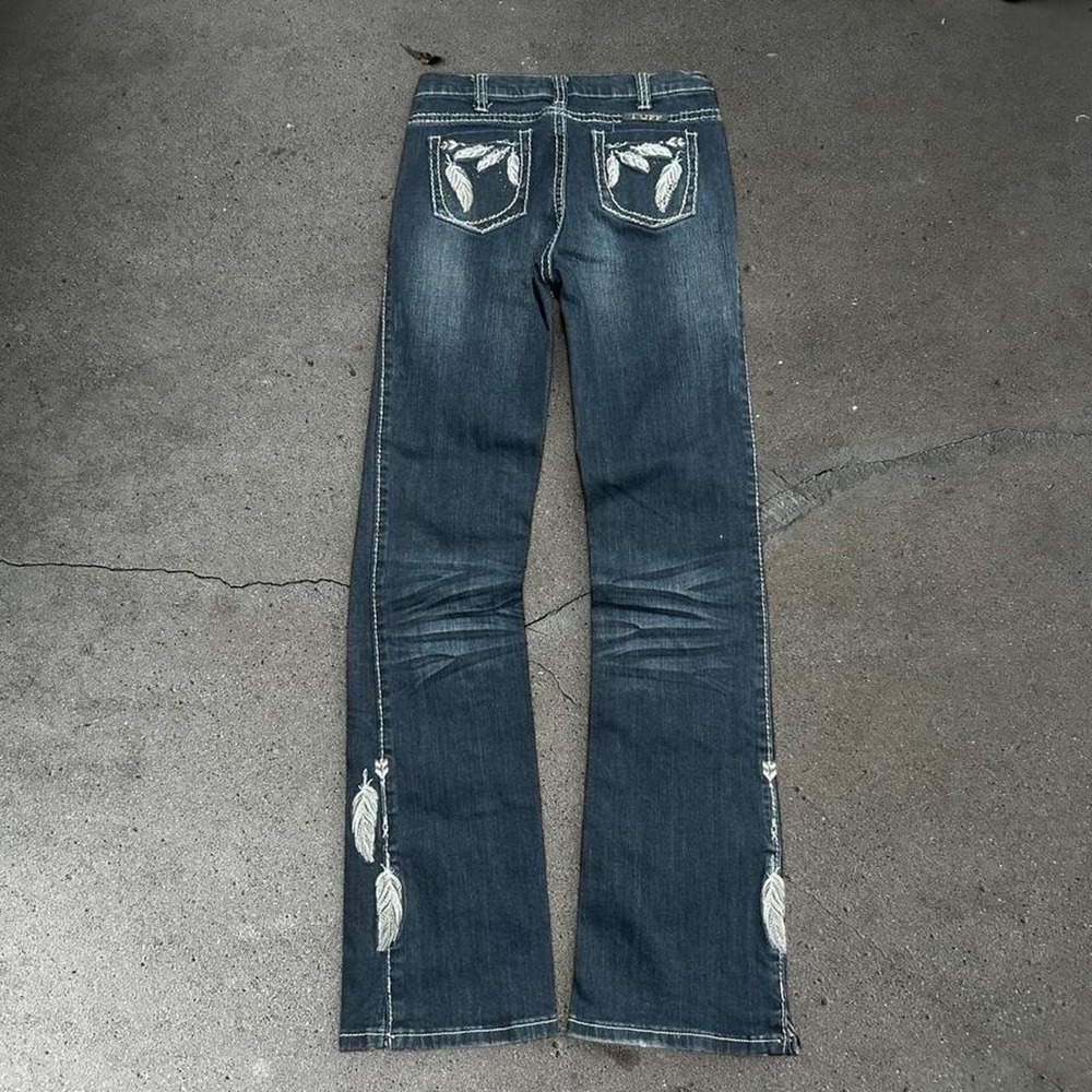 Y2k women's Cowgirl Tuff Co dark blue embroidered low rise bootcut jeans 28X32